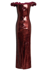 Carrie Sequin Rose Maxi Dress - Mahogany