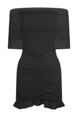 Caspian Slinky And Mesh Off Shoulder Mini Dress - Black