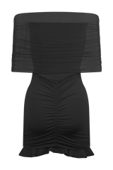 Caspian Slinky And Mesh Off Shoulder Mini Dress - Black