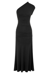 Chloe Peached Jersey One Shoulder Midi Dress - Black