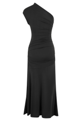 Chloe Peached Jersey One Shoulder Midi Dress - Black