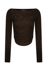 Colette Boat Neck Mesh Top - Dark Chocolate
