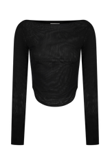 Colette Boat Neck Mesh Top - Black