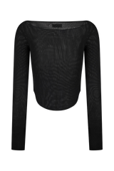 Colette Boat Neck Mesh Top - Black