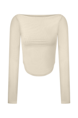 Colette Boat Neck Mesh Top - Ivory