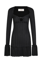 Daphne Pointelle Long Sleeve Mini Dress - Black