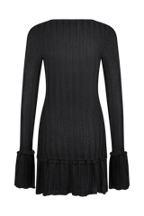 Daphne Pointelle Long Sleeve Mini Dress - Black