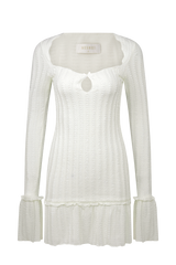Daphne Pointelle Long Sleeve Mini Dress - Ivory