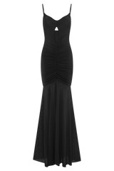 Delaney Slinky And Mesh Maxi Dress - Black