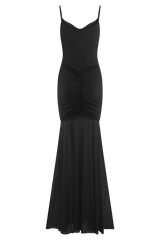 Delaney Slinky And Mesh Maxi Dress - Black