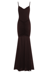 Delaney Slinky And Mesh Maxi Dress - Chocolate