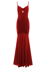 Delaney Slinky And Mesh Maxi Dress - Red