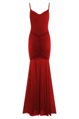 Delaney Slinky And Mesh Maxi Dress - Red