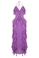Aleyna Chiffon Ruffle Midi Dress - Purple