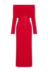 Alonza Long Sleeve Knit Midi Dress - Red
