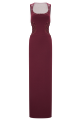 Angelique Beaded Crepe Maxi Dress - Wine