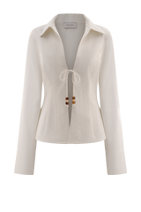 Annalee Cotton Beaded Tie Shirt - White