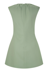 Ariana Pleated Neck Mini Dress - Sage