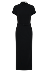 Arwyn Short Sleeve Crepe Midi Dress - Black