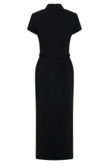 Arwyn Short Sleeve Crepe Midi Dress - Black