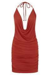 Astraeus Beaded Cowl Mini Dress - Desert Red