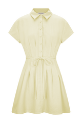 Aysha Buttoned Linen Mini Dress - Lemon