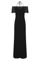 Bernadina Mesh And Slinky Halter Maxi Dress - Black