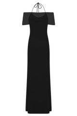 Bernadina Mesh And Slinky Halter Maxi Dress - Black