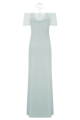 Bernadina Mesh And Slinky Halter Maxi Dress - Pale Blue
