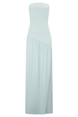 Bex Strapless Slinky Maxi Dress With Split - Pale Blue