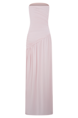 Bex Strapless Slinky Maxi Dress With Split - Pale Pink