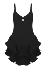 Calantha Ruffle Mesh Mini Dress - Black