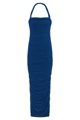Camila Ruched Halter Midi Dress - Cobalt