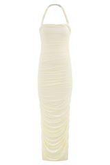 Camila Ruched Halter Midi Dress - Ivory