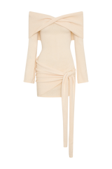 Camryn Off Shoulder Tie Knit Mini Dress - Cream Marle