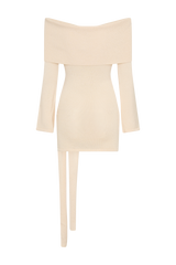 Camryn Off Shoulder Tie Knit Mini Dress - Cream Marle