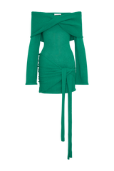 Camryn Off Shoulder Tie Knit Mini Dress - Green