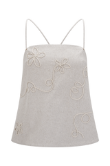 Casey Linen Corded Embroidered Linen Top - Natural