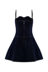 Cheyenne Scallop Denim Mini Dress - Indigo Blue