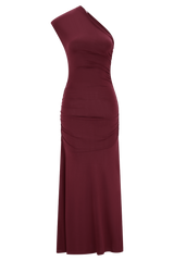 Chloe Peached Jersey One Shoulder Midi Dress - Mahogany