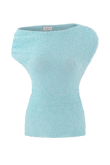 Chloe Off Shoulder Boucle Knit Top - Light Blue