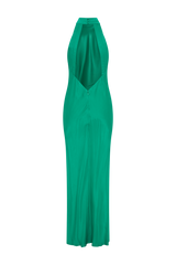 Claire Satin Drape Back Maxi Dress with Split - Green