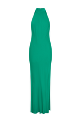 Claire Satin Drape Back Maxi Dress with Split - Green