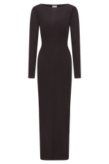 Cleona Merino Wool Ribbed Long Sleeve Maxi Dress - Deep Chocolate
