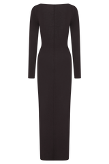 Cleona Merino Wool Ribbed Long Sleeve Maxi Dress - Deep Chocolate