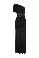 Dallas One Shoulder Mesh Maxi Dress - Black