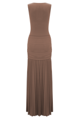 Dania Cowl Neck Slinky Maxi Dress - Mocha Mousse