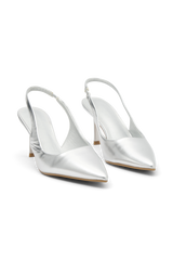 Dasha Patent Sling Back Heels - Silver