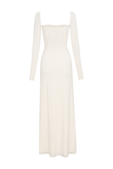 Desirie Slinky Long Sleeve Maxi Dress With Split - Ivory