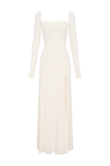 Desirie Slinky Long Sleeve Maxi Dress With Split - Ivory
